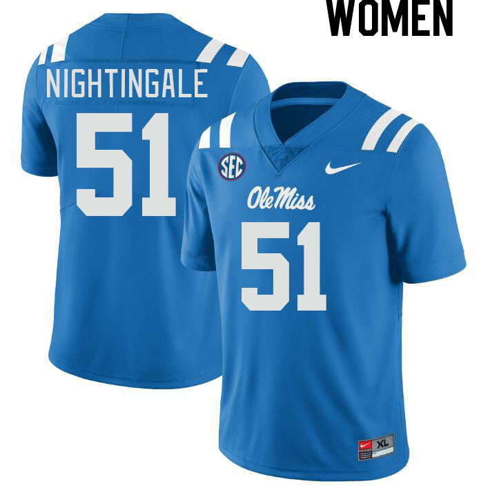 Women #51 Trey Nightingale Ole Miss Rebels College Football Jerseys Stitched-Power Blue